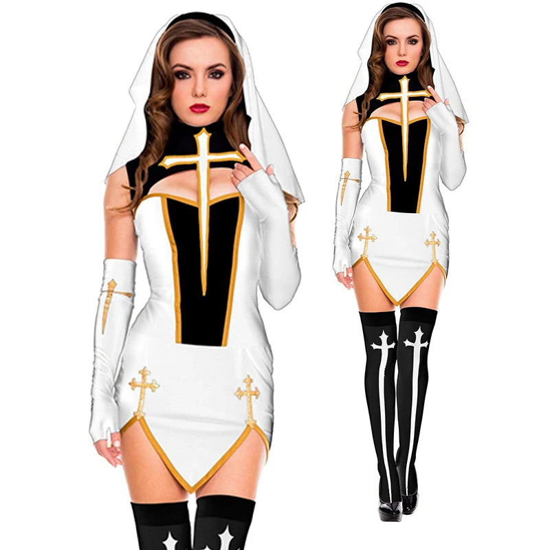 Sexy Lady Nun Superior Costume Carnival Halloween Church Religious