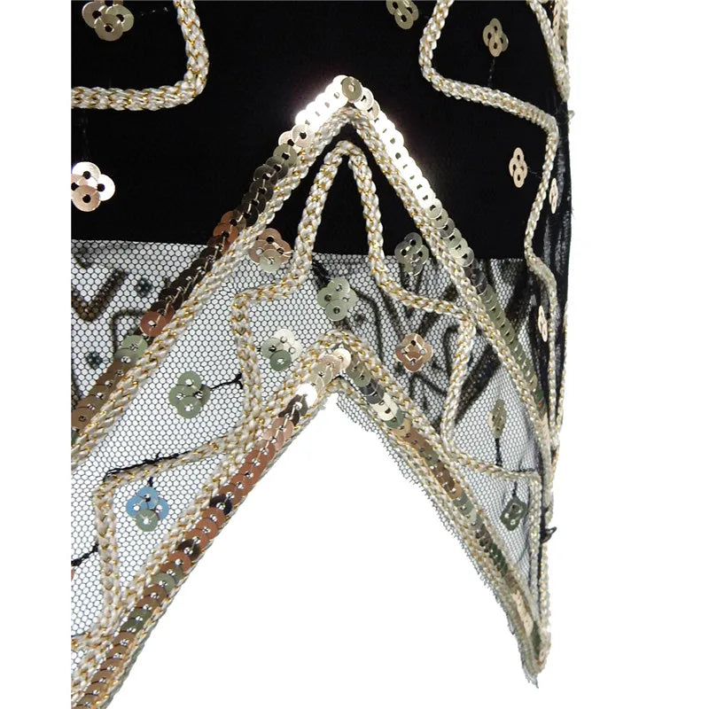 1920s Women's Sequin Triangle Hem Dress Sleeveless Gold Thread