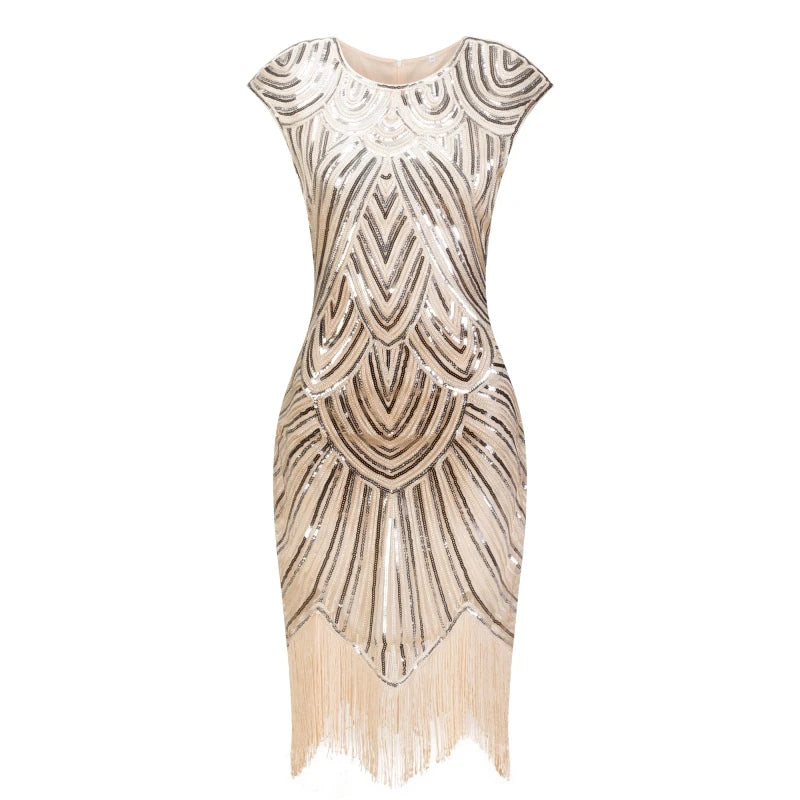 1920s Flapper Dress Great Gatsby Dress O-neck Cap Sleeve Sequin