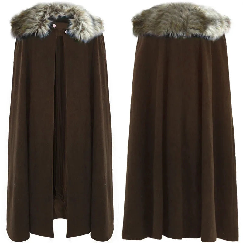 Men's Medieval Winter Cloak Thick Collar Larp Vicking Knight Cosplay