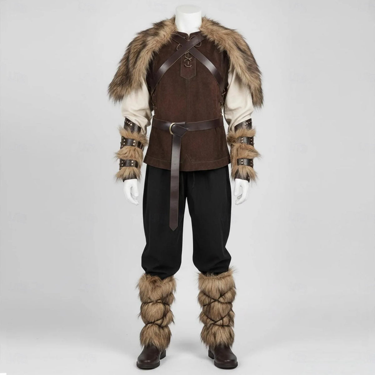 Set Medieval Renaissance Knee Length Outfits Fancy Costume Faux Fur