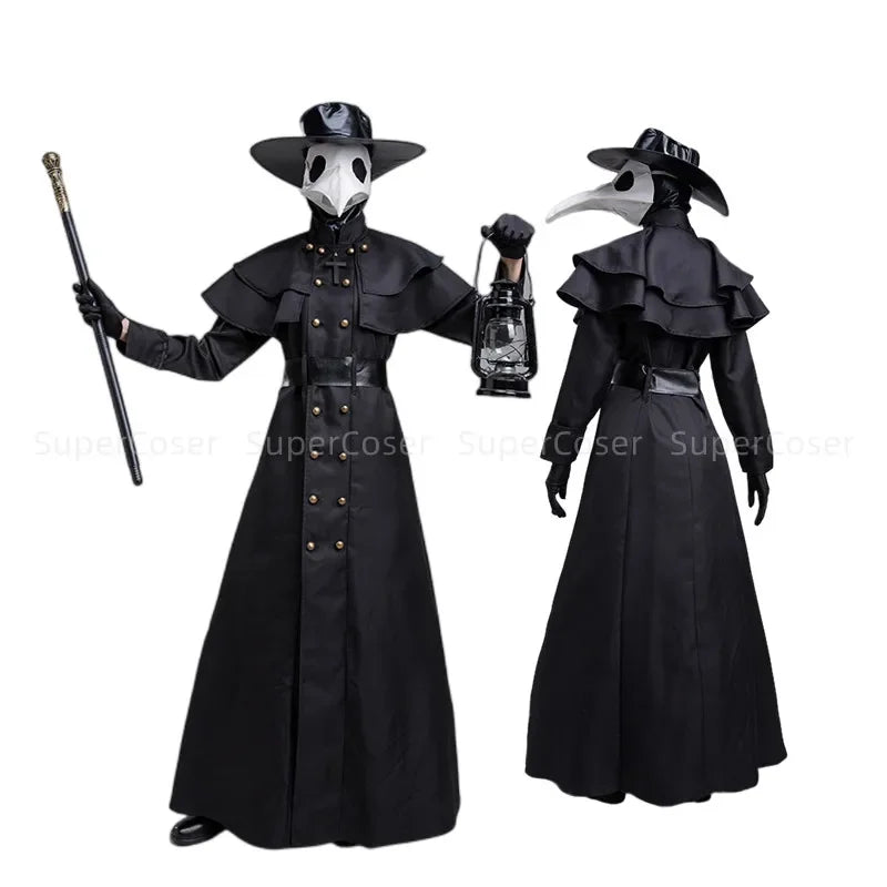 Halloween Medieval Hooded Robe Plague Doctor Costume Mask Hat For Men