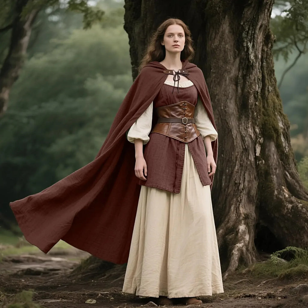Renaissance Hooded Cape Medieval Linen Cloak With Hood For Women Men