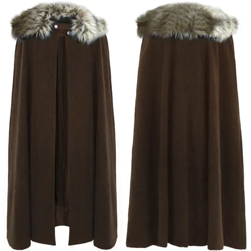 Men's Medieval Viking Winter Cloak Thick Collar Larp Knight Cosplay