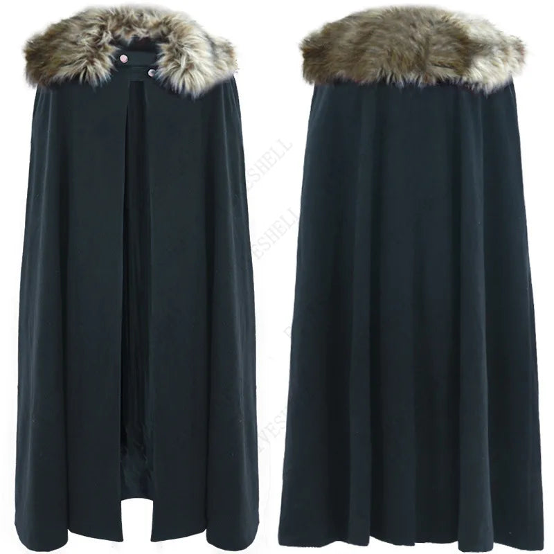 Men's Medieval Winter Cloak Thick Collar Larp Vicking Knight Cosplay