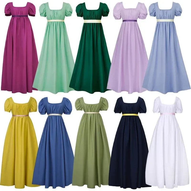 Vintage Regency Dress With High-waisted Victorian Tea Gown For Women