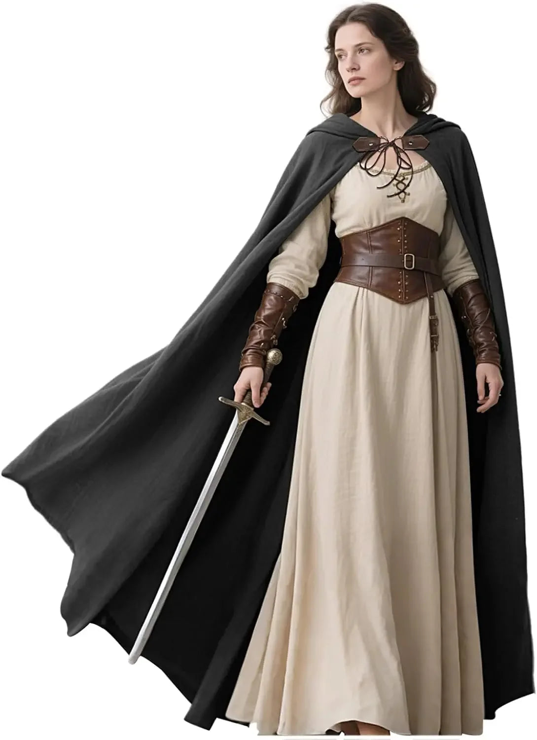 Medieval Hooded Cloak Linen Renaissance Cape With Hood