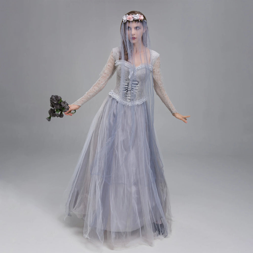 Women Halloween Dead Bride Costume Ghost Dead Bride Corset Dress