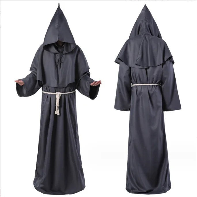 Medieval Hooded Monk Friar Priest Wizard Long Robe Unisex Adult Loose