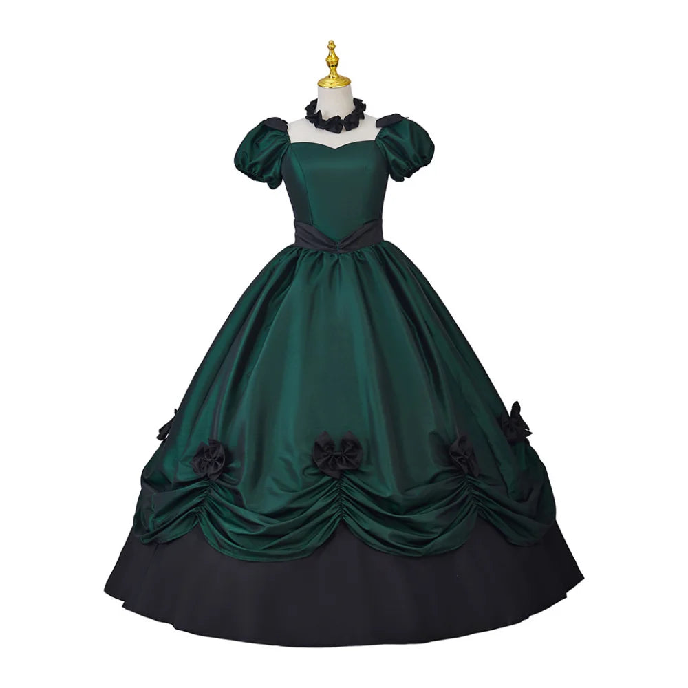 1860s Victorian Civil War Red Green Dress Renaissance Gown Victorian