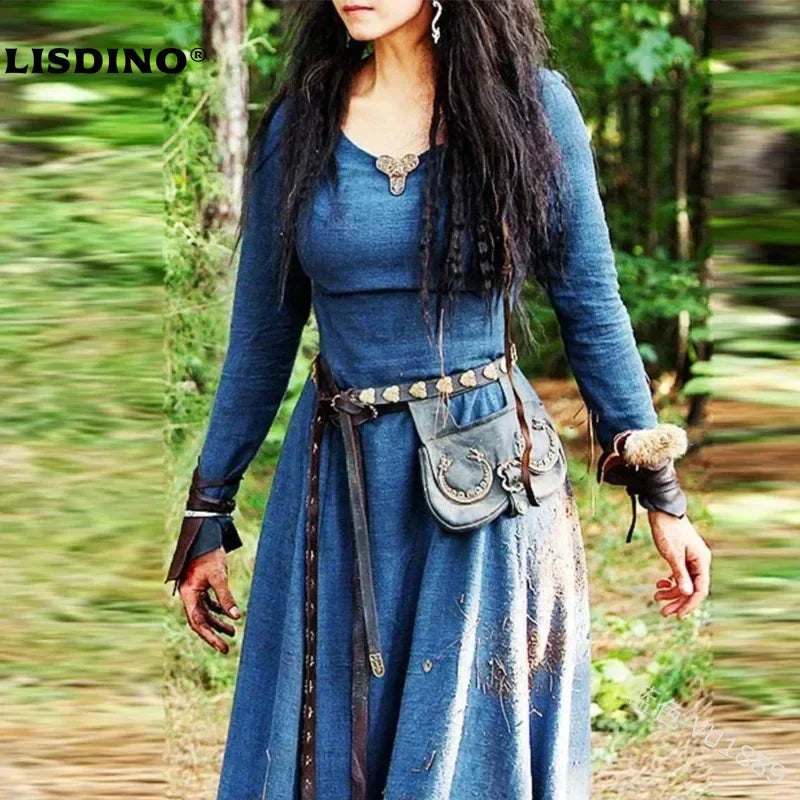 Medieval Dress Women Long Sleeve Maxi Robe Vintage Fairy Elven