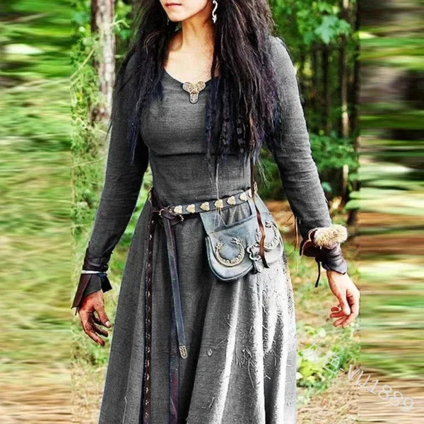 Medieval Dress Women Long Sleeve Maxi Robe Vintage Fairy Elven