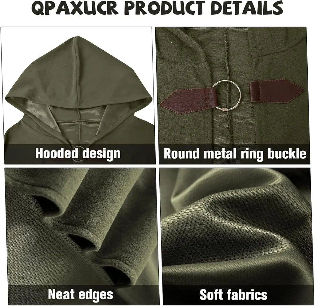 Cloak With Hood Men Medieval Costume Men Round Metal Buckle Cloak