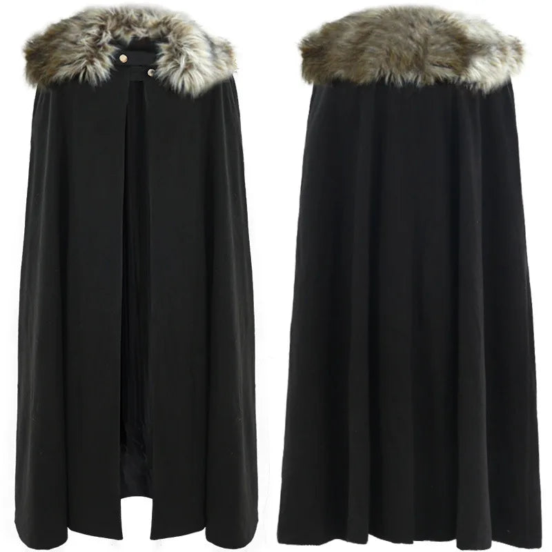 Men's Medieval Winter Cloak Thick Collar Larp Vicking Knight Cosplay