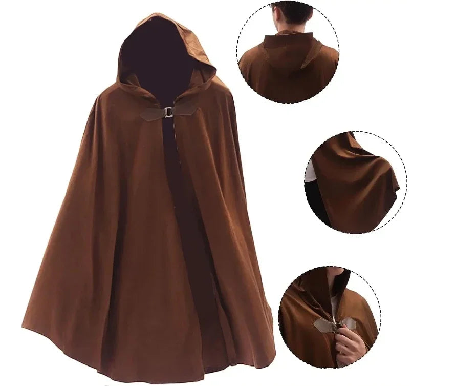 Cloak With Hood Men Medieval Costume Men Round Metal Buckle Cloak