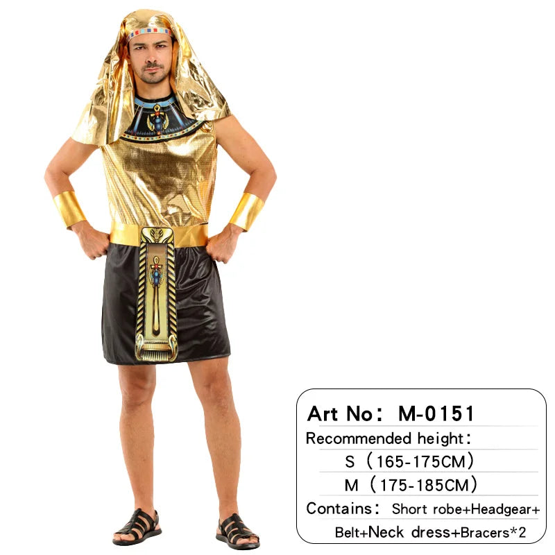 Ancient Egyptian Pharaoh Cosplay Costume Adult Golden Embroidered