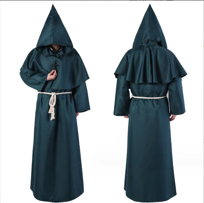 Medieval Hooded Monk Friar Priest Wizard Long Robe Unisex Adult Loose