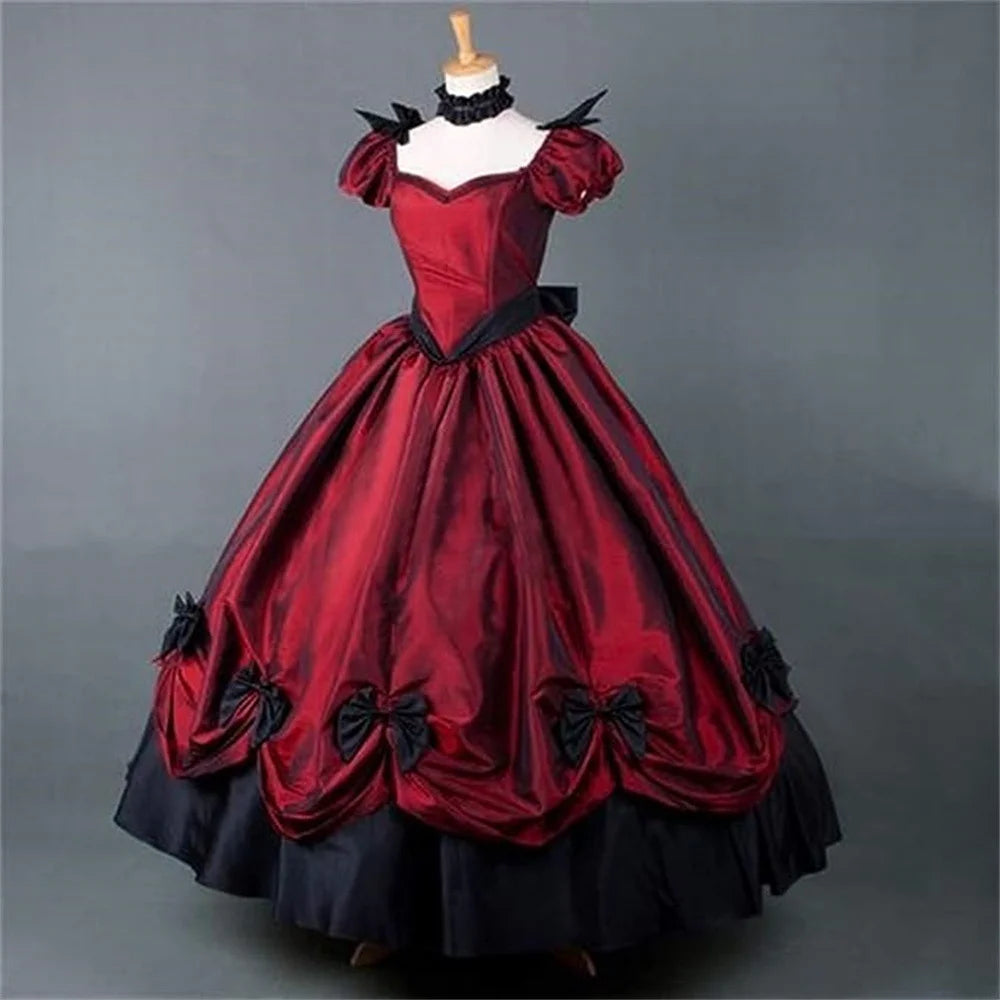 1860s Victorian Civil War Red Green Dress Renaissance Gown Victorian