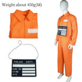 Male Prison Cosplay Costume Long Sleeves Jumpsuit Bodysuit Inmate