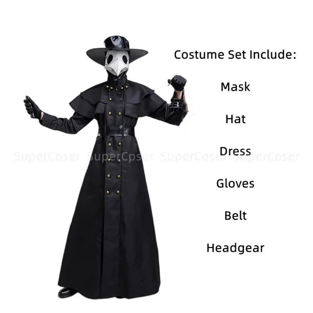 Halloween Medieval Hooded Robe Plague Doctor Costume Mask Hat For Men