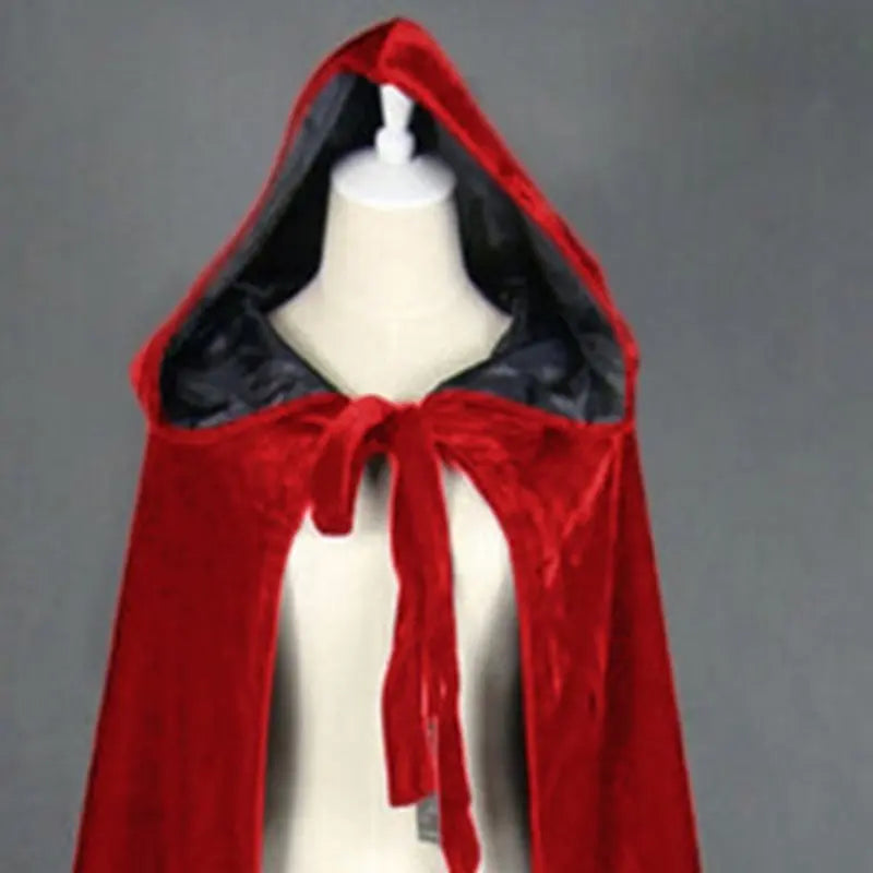 Hooded Cloak Long Velvet Cape Robe Green Black Red Halloween Carnival