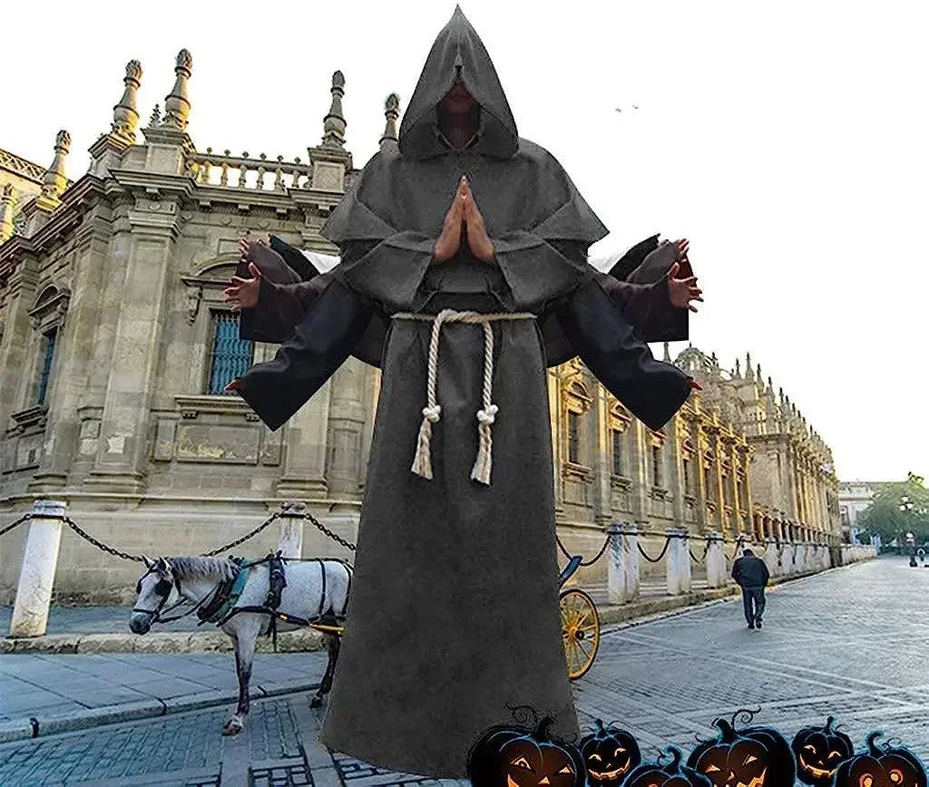 Medieval Monk Hood Cloak Sorcerer Priest Costumes Halloween Robe