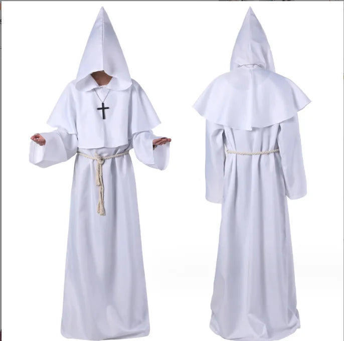 Medieval Hooded Monk Friar Priest Wizard Long Robe Unisex Adult Loose