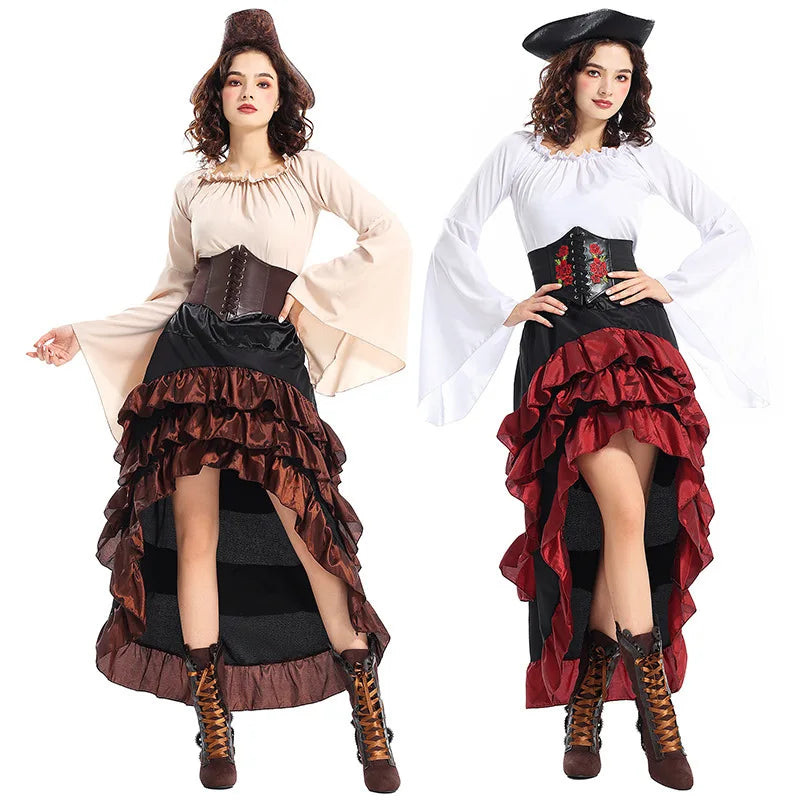 Medieval Style Pirate Queen Outfit For Halloween Irregular Corset