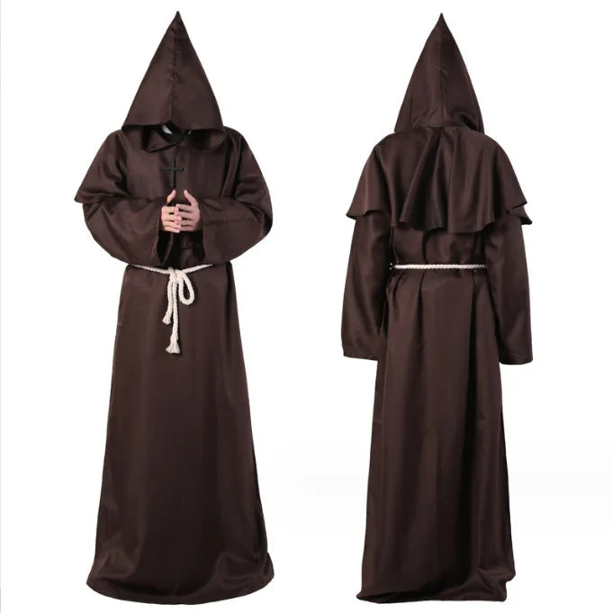 Medieval Hooded Monk Friar Priest Wizard Long Robe Unisex Adult Loose