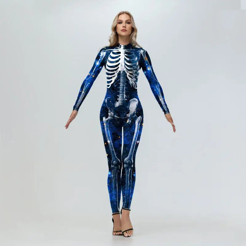 Cosplay Zombie Scary Skeleton Printed Bodysuit Halloween Party