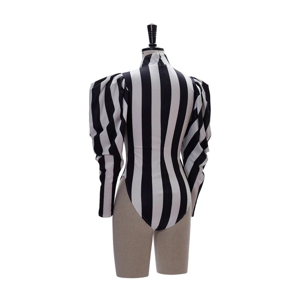 Victorian Gothic Costume Sexy Dress Black And White Stripes Jumpsuit
