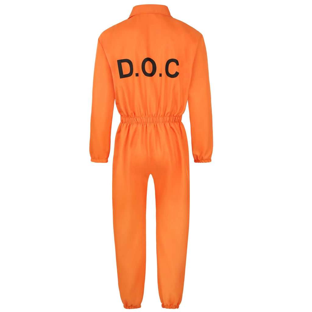 Adult Prisoner Jumpsuit Halloween Mens Costume Orange Jailbird
