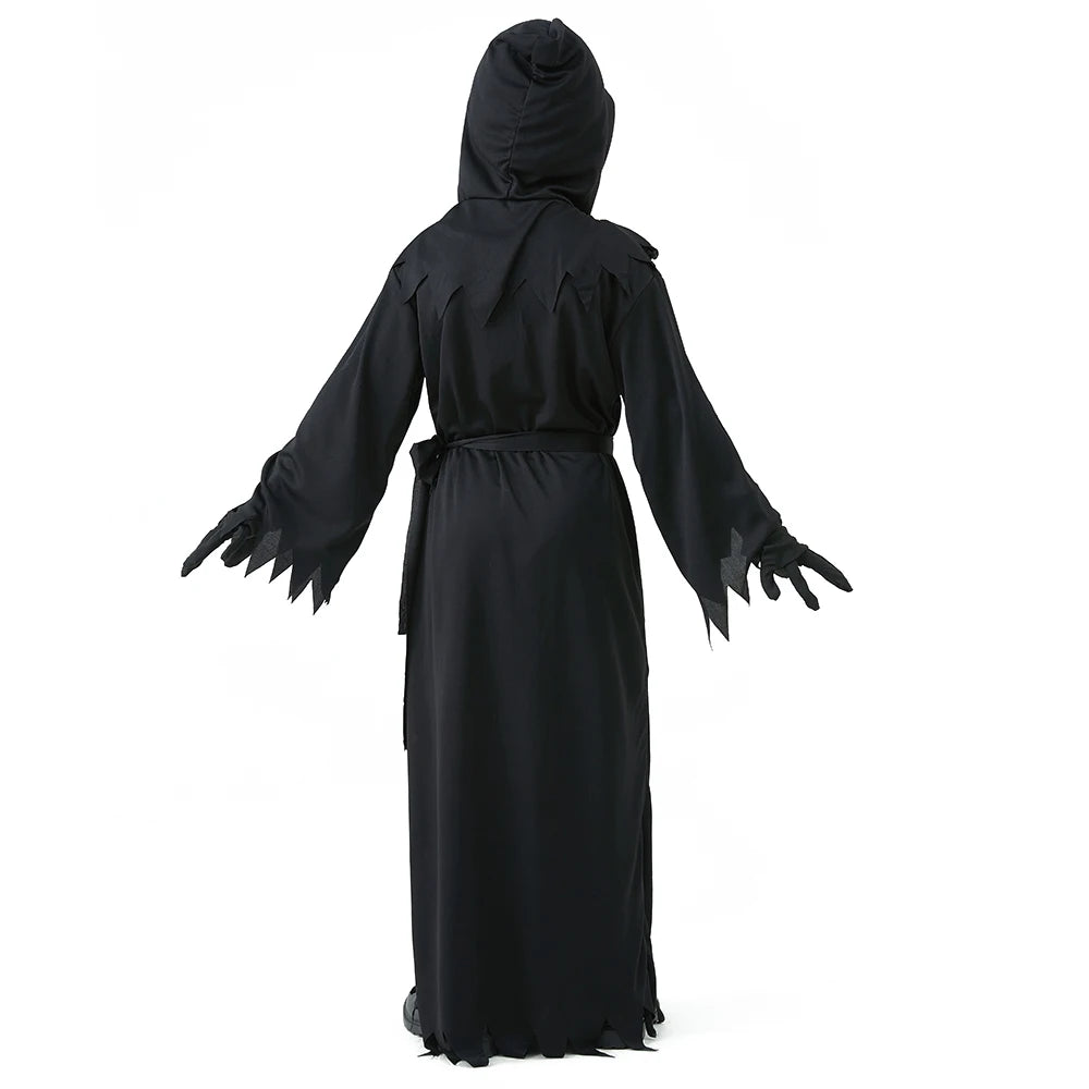 Halloween Grim Reaper Horror Costume Black Hooded Spooky Ghost Robe