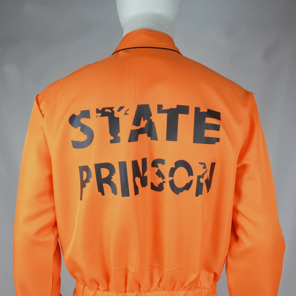 Male Prison Cosplay Costume Long Sleeves Jumpsuit Bodysuit Inmate