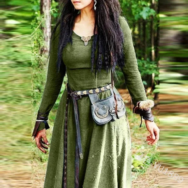 Medieval Dress Women Long Sleeve Maxi Robe Vintage Fairy Elven