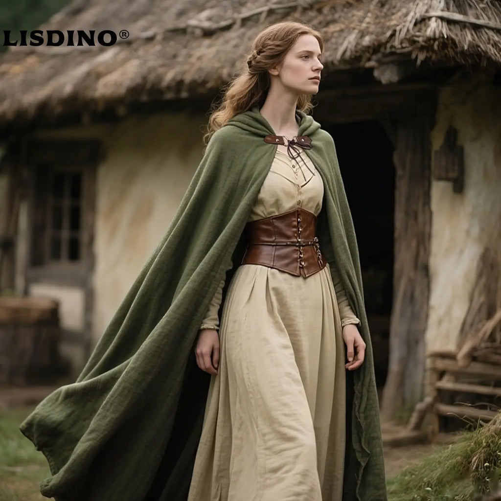 Medieval Hooded Cloak Linen Renaissance Cape With Hood
