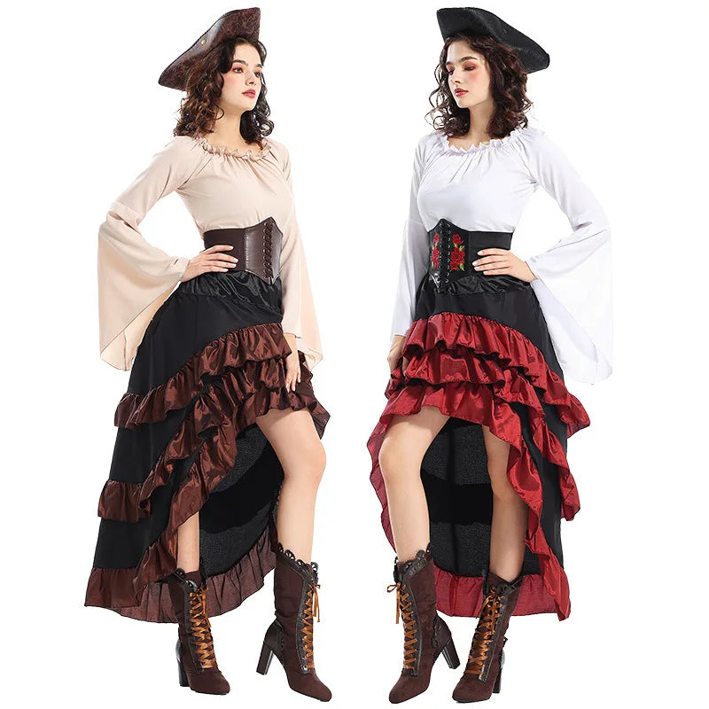 Medieval Style Pirate Queen Outfit For Halloween Irregular Corset