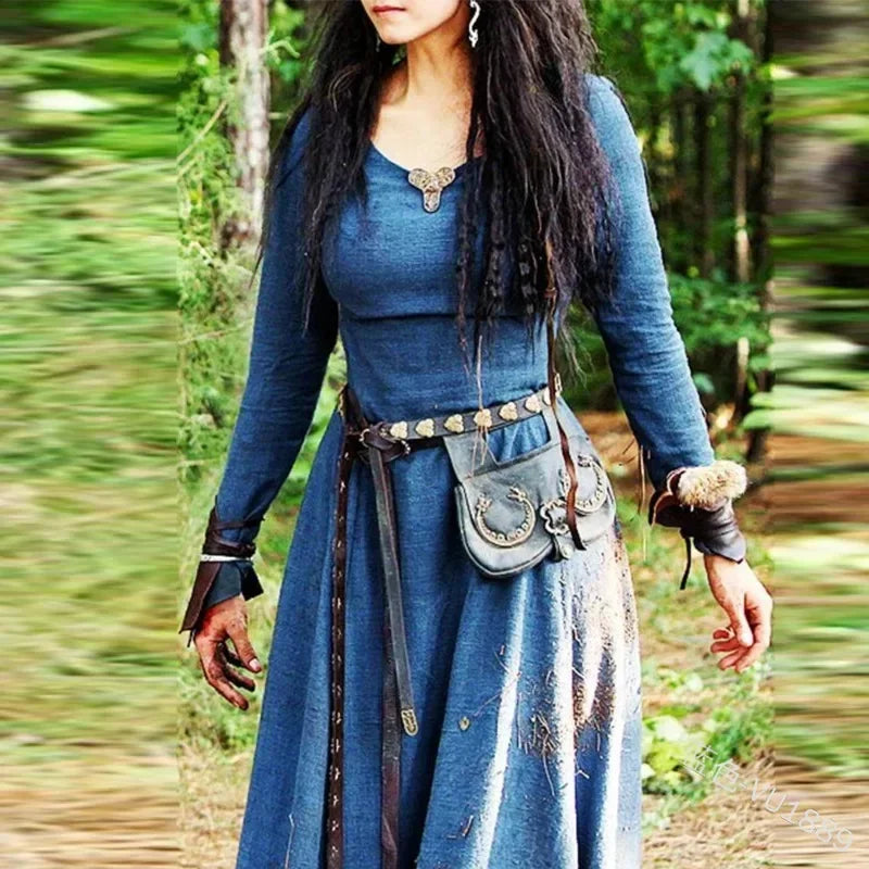 Medieval Dress Women Long Sleeve Maxi Robe Vintage Fairy Elven