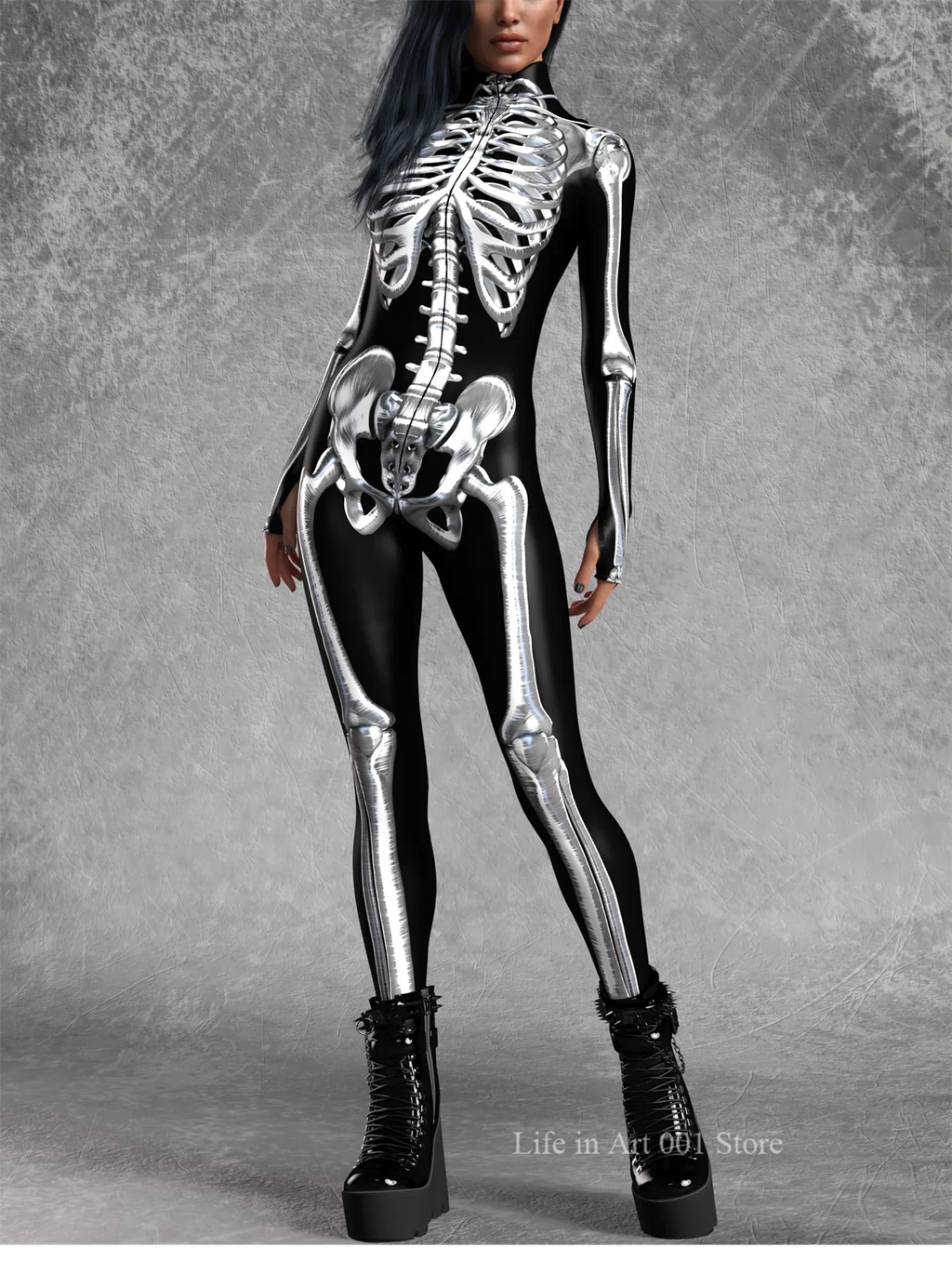 Women Grey Candy Skeleton Bodysuit Halloween Cosplay Costume Carnival