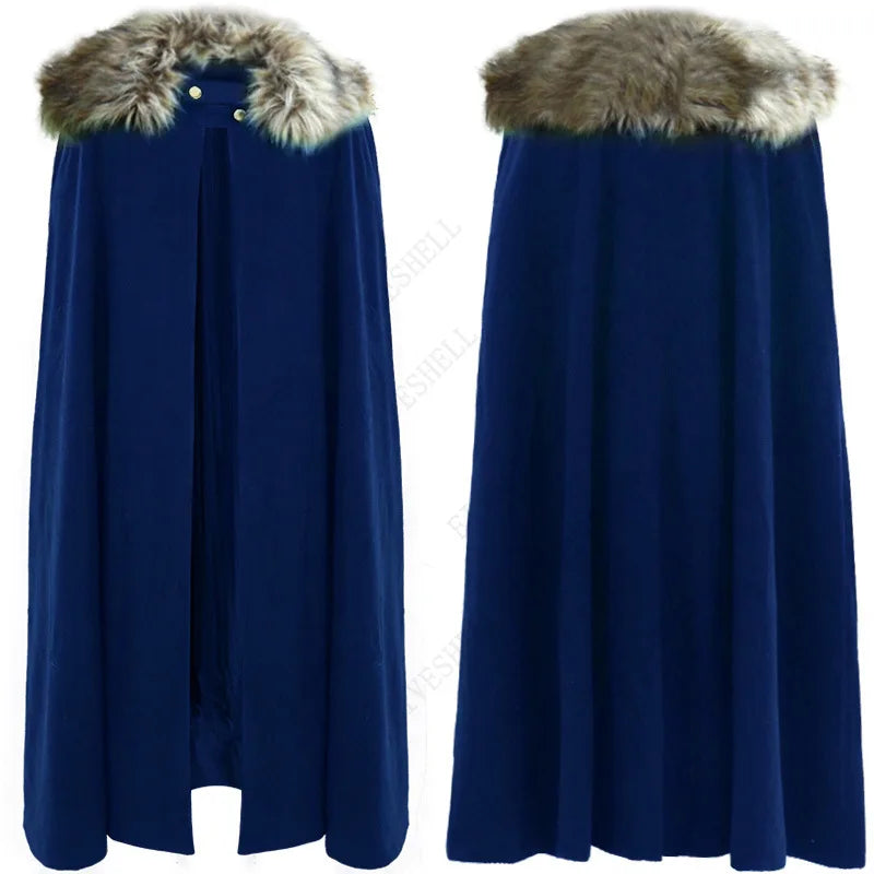 Men's Medieval Winter Cloak Thick Collar Larp Vicking Knight Cosplay