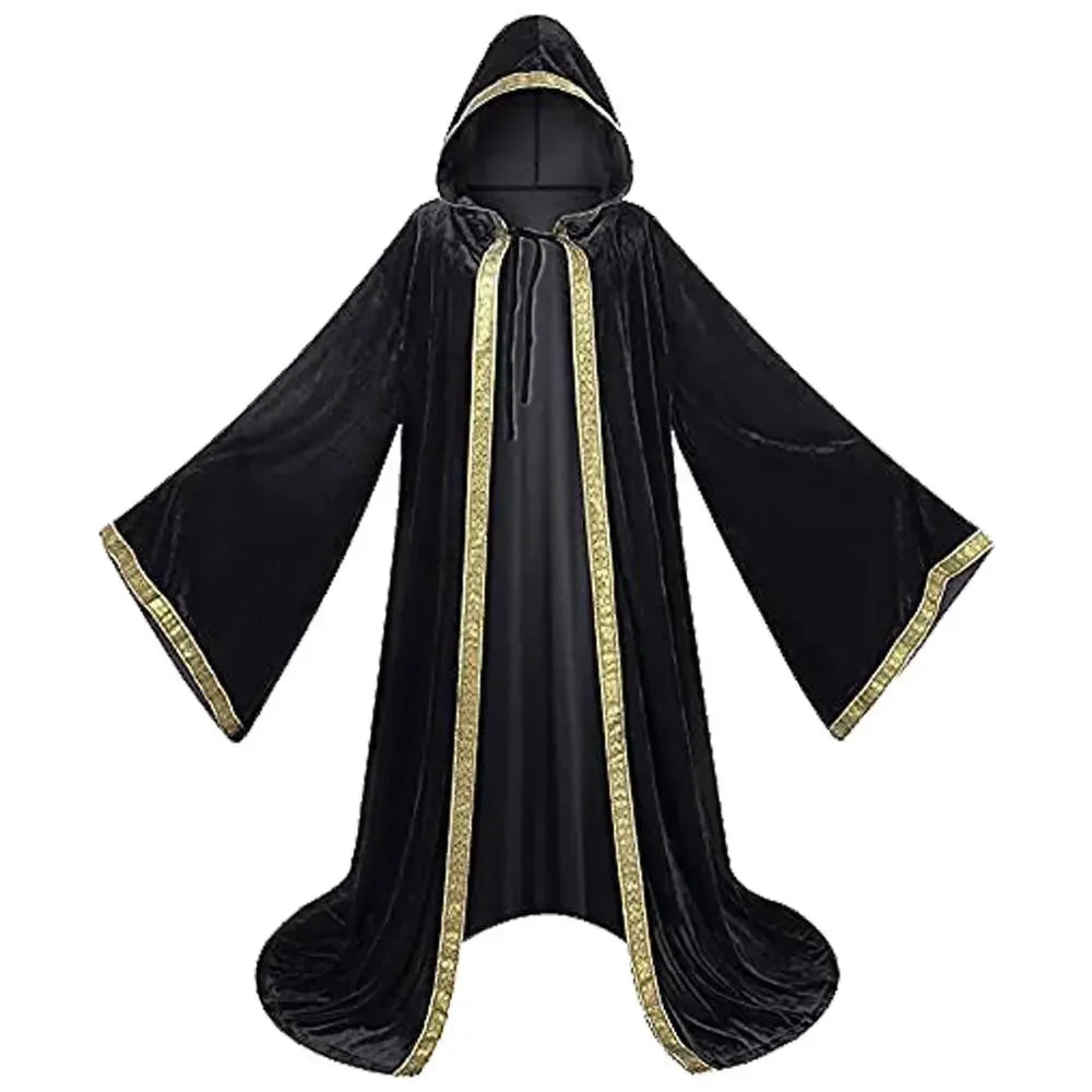 Costume Medieval Cape Cloak Adult Hooded Death Vampire Wizard Monk