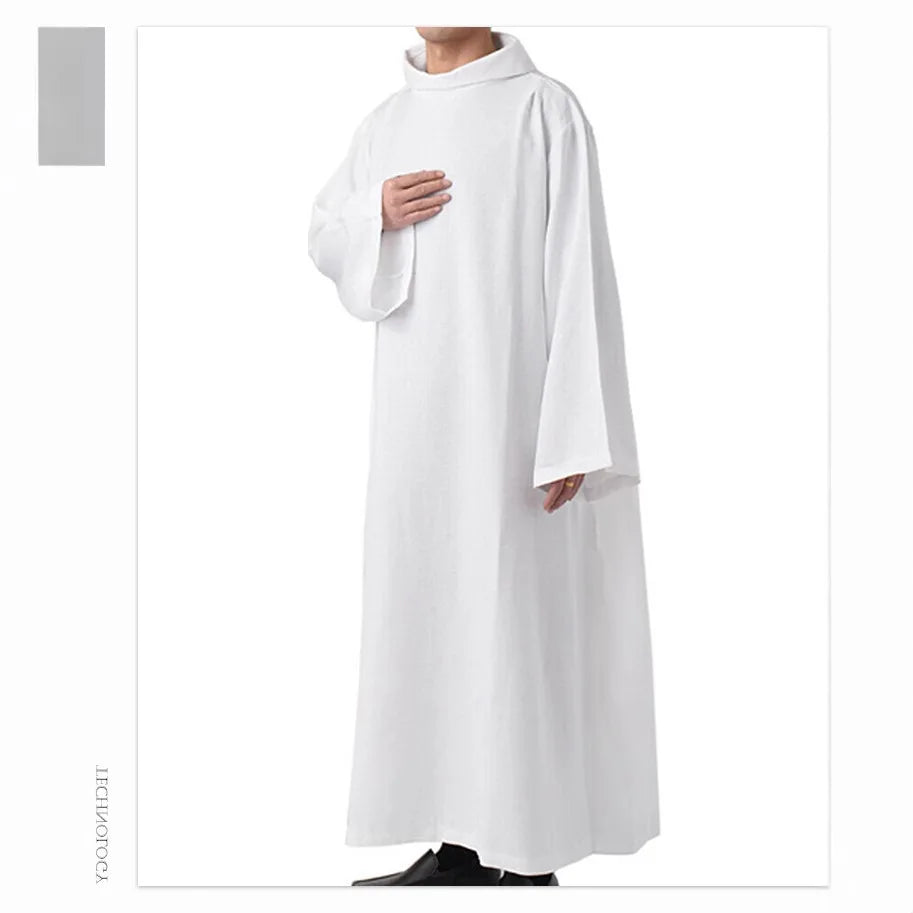 Medieval Cosplay Costume White Witch Priest Church Party Long Robe