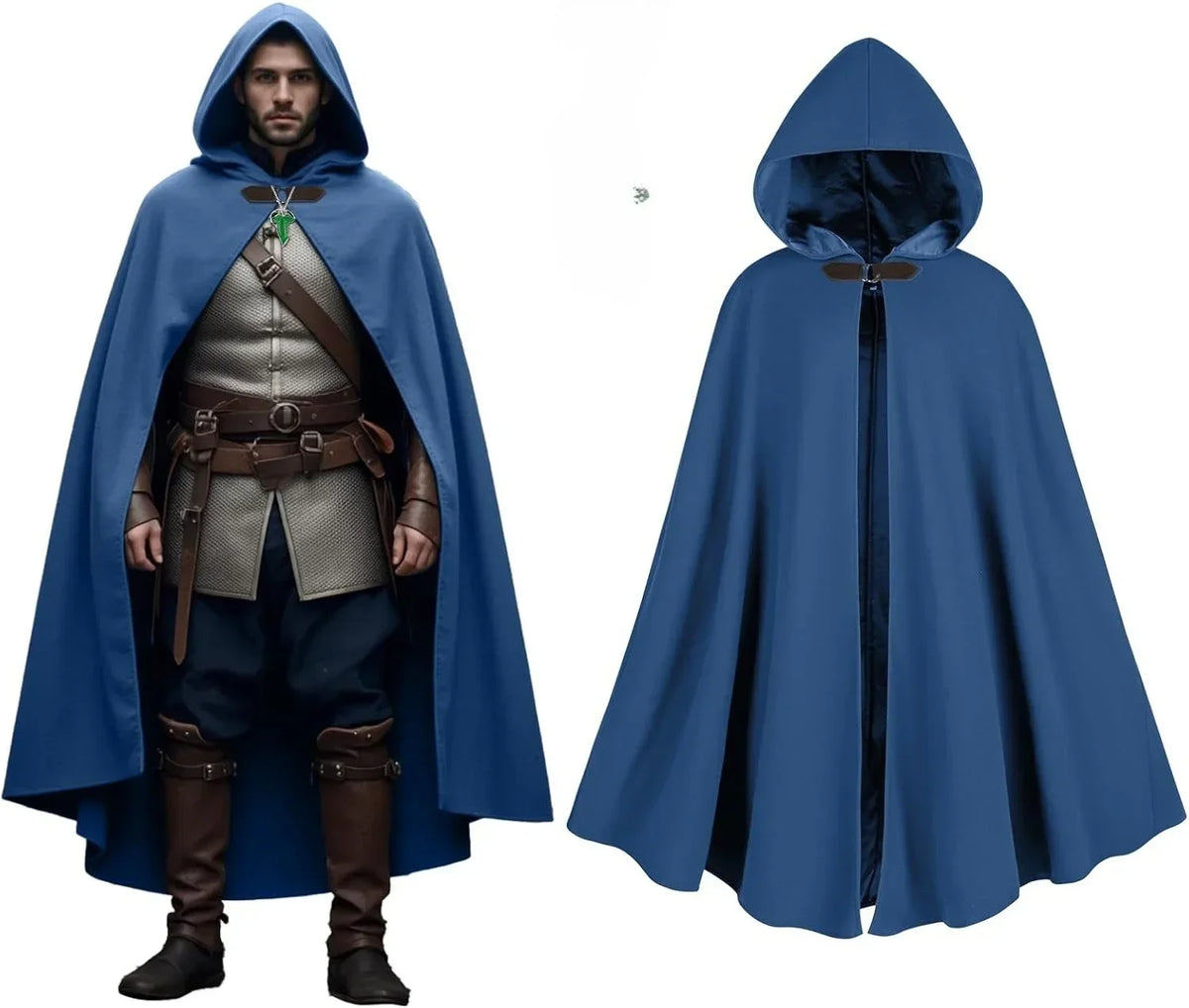 Cloak With Hood Men Medieval Costume Men Round Metal Buckle Cloak
