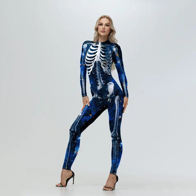 Cosplay Zombie Scary Skeleton Printed Bodysuit Halloween Party