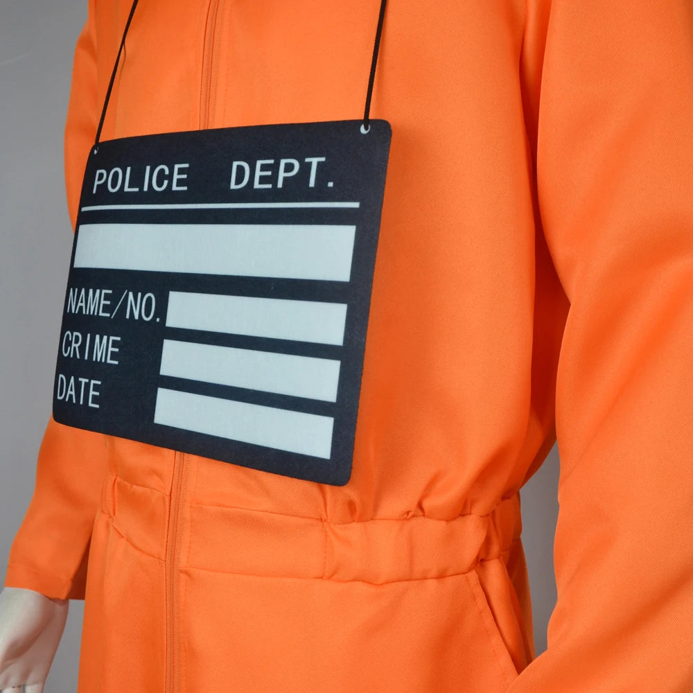 Male Prison Cosplay Costume Long Sleeves Jumpsuit Bodysuit Inmate