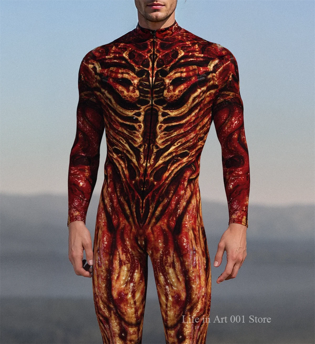 Scary Halloween Blood Zombie Bodysuit Costume Men 3d Digital Skeleton