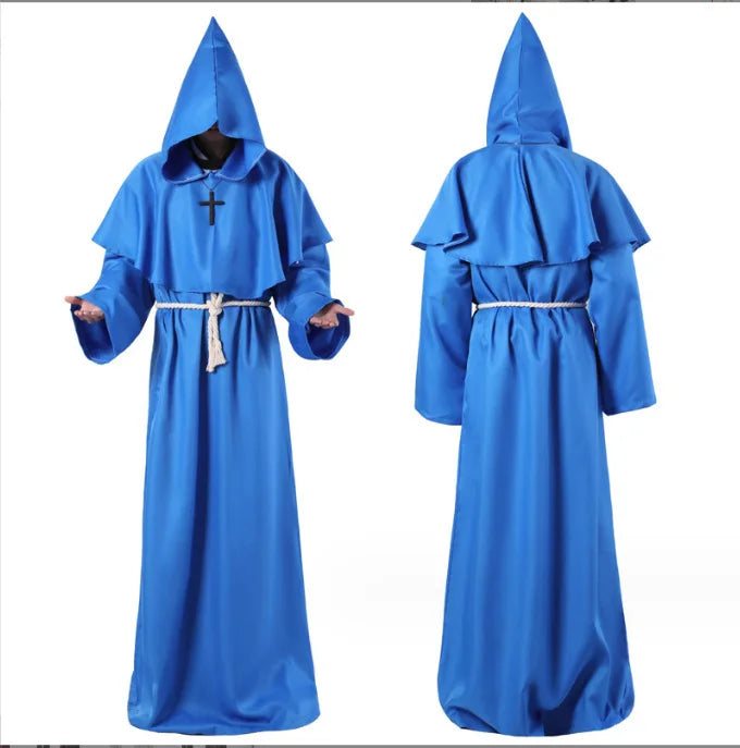 Medieval Hooded Monk Friar Priest Wizard Long Robe Unisex Adult Loose