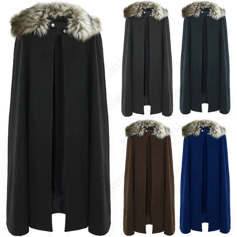 Men's Medieval Winter Cloak Thick Collar Larp Vicking Knight Cosplay