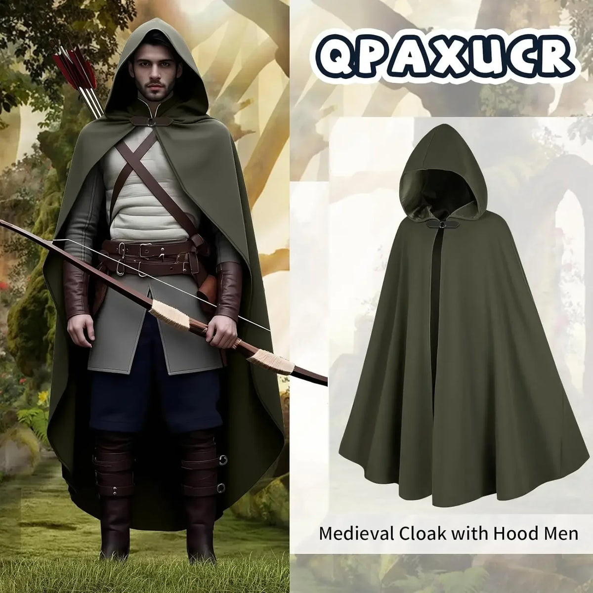 Cloak With Hood Men Medieval Costume Men Round Metal Buckle Cloak