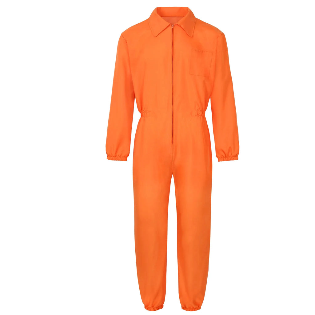 Adult Prisoner Jumpsuit Halloween Mens Costume Orange Jailbird
